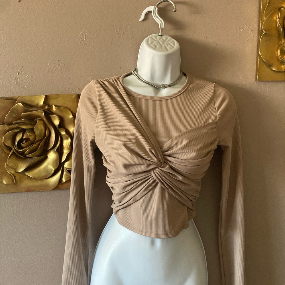 Fashion Nova Tan Twist Front Crop Top